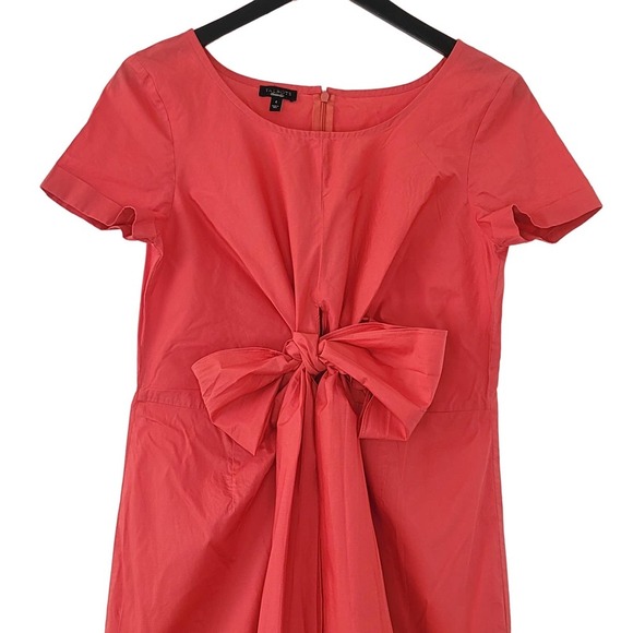 Talbots Dress Size 4 Pink Coral Short Sleeve Cotton Unlined Bow Business Casual - Picture 2 of 8